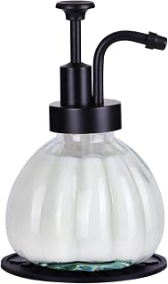 8 Oz Glass Soap Dispenser for Kitchen and Bathroom Countertop, Smooth Action Pump Refillable Wash Hand Liquid, Dish Detergent, Farmhouse Style with Pumpkin Shape Shampoo Lotion Pump
