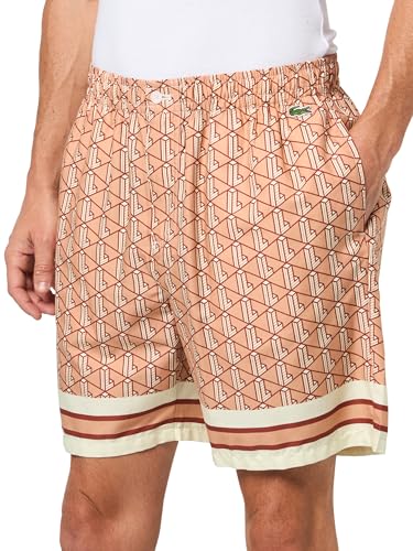 Lacoste Men's Relaxed Fit Monogram Shorts, Latte, Clay, & White, Large3