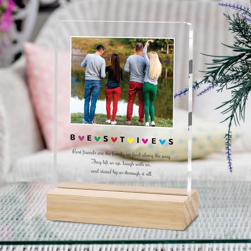 Image of Giftplease Customized Friends Plaque with Wooden Stand | Personalized Photo Frame with Quote | Best Friend Birthday Gift, Farewell Gift, Friendship Day Gift for BFF Keepsake Room Decor FR 02