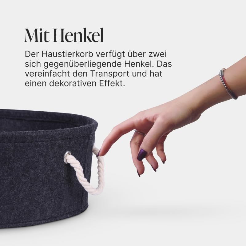 Bestlivings Katzenkorb Ø40cm - inkl. Kissen - Katzenbett Home - Katzenschlafplatz aus Filz rund, Filzbett für Katzen - Haustier Liegeplatz mit Henkel