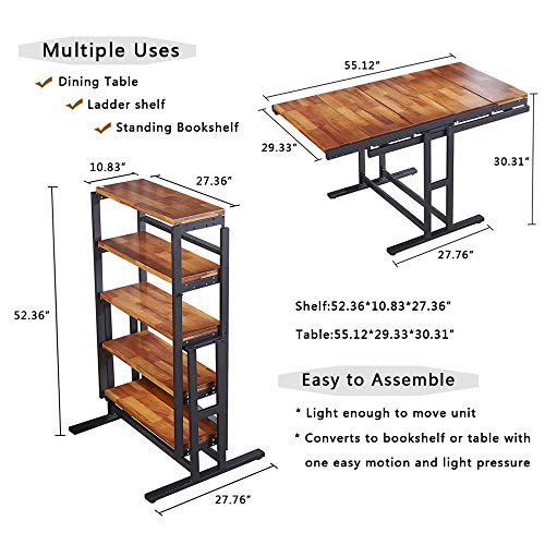 Organizedlife Extendable Dining Table Convertible 2 In 1 Shelf To Table Solid Wood Mahogany With Metal Frame Industrial And Rustic Style For Small Spaces, Kitchen & Dining Room #TOP2