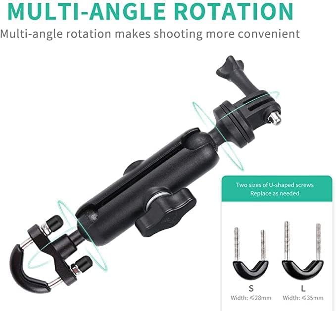 Image of Action Camera Handlebar Mount Aluminium Alloy with 360 Rotate and Adjustable, Compatible with Go Pro & All Action Cameras, for Bike, Motorcycle, and Bicycle