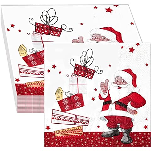 Christmas Napkins Paper, 40Pcs Santa Claus Xmas Napkins Paper, 33cm x 33cm Traditional Xmas Tissue, Christmas Paper Napkins Decorative Paper Ornaments for Restaurant, Kitchen, Home Holiday Cover