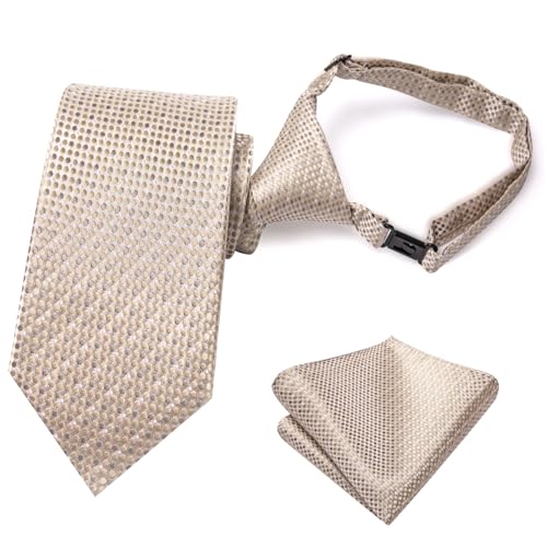 Image of Hi-Tie Boys Tie Pre-Tied Pocket Square Set Adjustable Kids Neckties Age 7-11 Years School UniForm Graduation