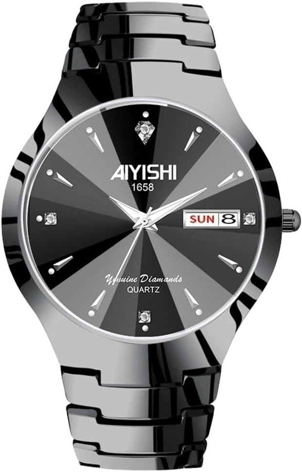 Watches for Men with Date Luxury Diamond Waterproof Mens Wristwatch Analog Dress Stainless Steel Man Watch Luminous Black