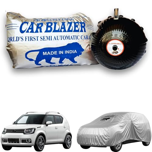 Image of CARBLAZER Portable & Semi-Automatic Full Body Car Covers: Heavy Duty Device| Anti-Theft| Dust & Scratch Proof | Water & Wind Resistant|Custom Fit| Dual-Side Cover, Compatible for Maruti Suzuki Ignis