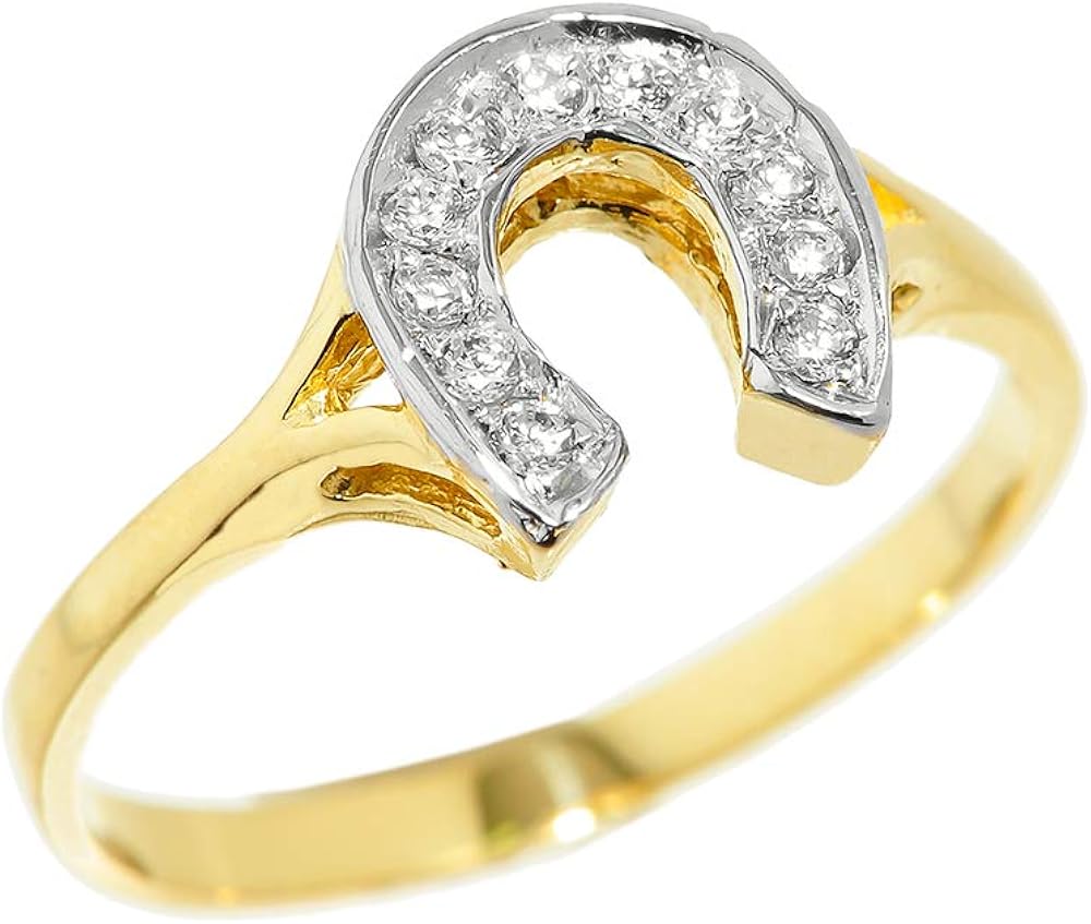 Yellow 9 ct Gold Diamonds Studded Ladies Horseshoe Ring Amazon.co.uk