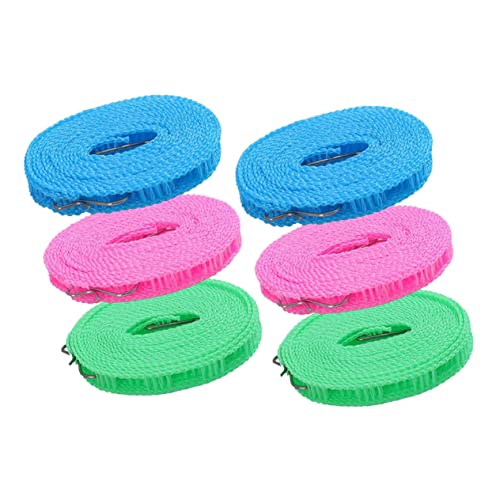 Cabilock 6Pcs Trip Clothesline Windproof Multi Functional Nylon Hanging Ropes for Outdoor Travel Skid Home Drying Clothes Ropes for Camping and Outdoor Activities