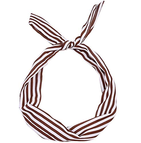 Rockabilly Wired Headband Retro Scarf Adjustable Twist Wire Hair Band Bunny Ears Bowknot (Stripe-Brown)