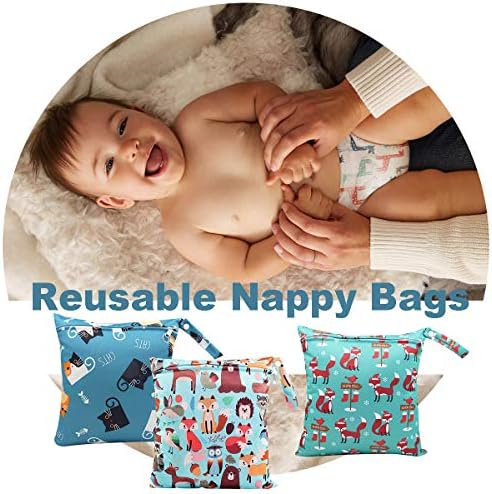 HOTLIKE Wet Bag, Dry Wet Bag, 3 PCS Nappy Bag for Cloth, Diapers Travel Bag Organiser Waterproof Reusable Produce Bags with Handle and Zipper Pocket, Wet Suit Bag for Trip Beach Daycare Gym (Blue)