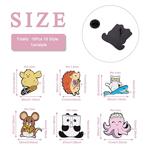 Image of Cheriswelry 16Pcs Animal Theme Enamel Pin Cartoon Penguin Squirrel Tiger Rabbit Panda Cat Lapel Pins Cute Animal Brooch Pins 17-30.5mm for Clothes Bags Backpack Hats Decoration