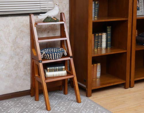 Chaise échelle pliante multi-usage 4 marches gain de place en noyer - 5