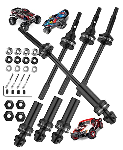 Rcarmumb Rc Upgrades Part Drive Shaft Cvd For 1/10 Slash Vxl 4X4 4Wd,Stampede Vxl 4X4 4Wd,Rustler Vxl 4X4 4Wd,4Pcs Front Rear Stainless Steel #45 Driveshaft Axles With Hex,Black #TOP14