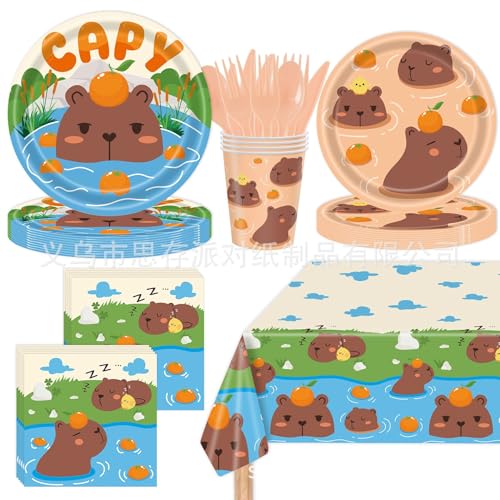 Cumpleaños Vajilla de Capy-bara, Juego de Vajilla para Fiesta, Accesorios para Decoración de Capybra, Dibujos Animados Vajilla Fiesta, Incluye Platos, Pañuelos, Tazas Cumpleaños Vajilla de Capy-bara, Juego de Vajilla para Fiesta, Accesorios para Decoración de Capybra, Dibujos Animados Vajilla Fiesta, Incluye Platos, Pañuelos, Tazas