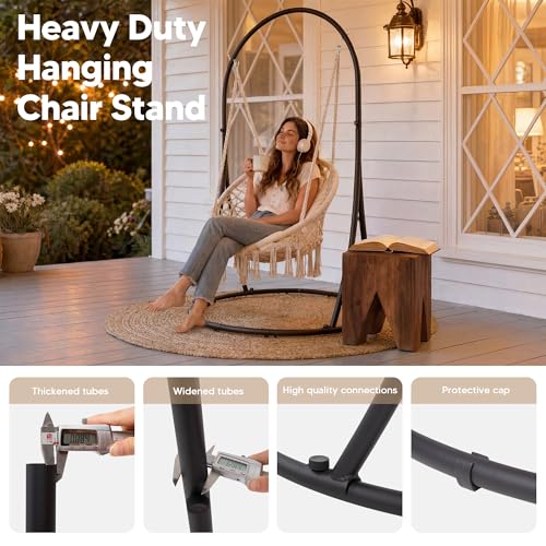 Image of SUNCREAT Hammock Chair with Stand Included, Heavy Duty Hanging Chair with Stand, 330 lbs Capacity, Patented, Beige