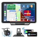 Portable Carplay Screen for Car, 7" Wireless Carplay & Android Auto with Bluetooth, HD Backup Camera, GPS Navigation, Siri, FM, AUX, Mirror Link for All Vehicles