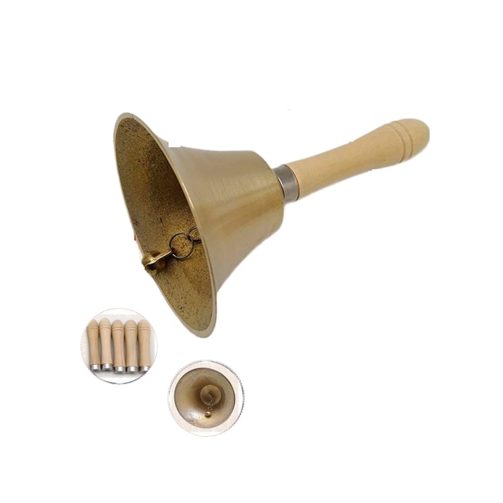 Campana de Mano Metal Campana de cobre con mango madera 8-17 cm | For recepción, cena, tienda, hotel, sonajero de mano, escuela, campanas, decoración(Diameter 17)