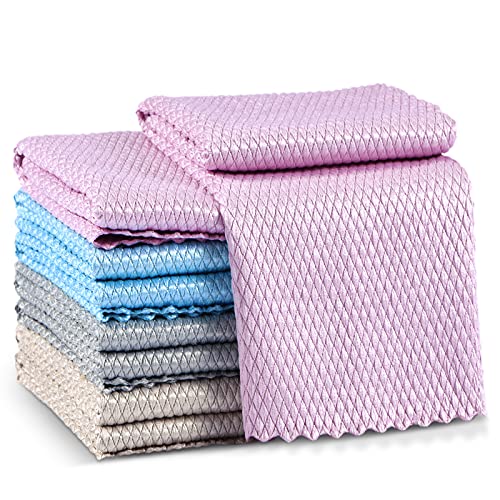 Nanoscale Cleaning Cloth - 8 Pack Fish Scale Microfiber Cleaning Cloth, Highly Absorbent Lint Free EasyClean Cloth, Streak Free Miracle Cleaning Cloth Reusable for Glass, Car, Windows, Mirrors, Dishes