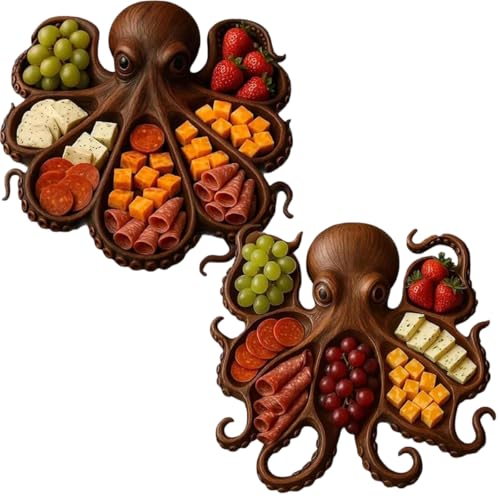 Plato de charcutería de pulpo, tabla de pan de queso con temática oceánica, plato único de frutas de pulpo, juego de regalo de tablas de charcutería personalizadas, plato novedoso