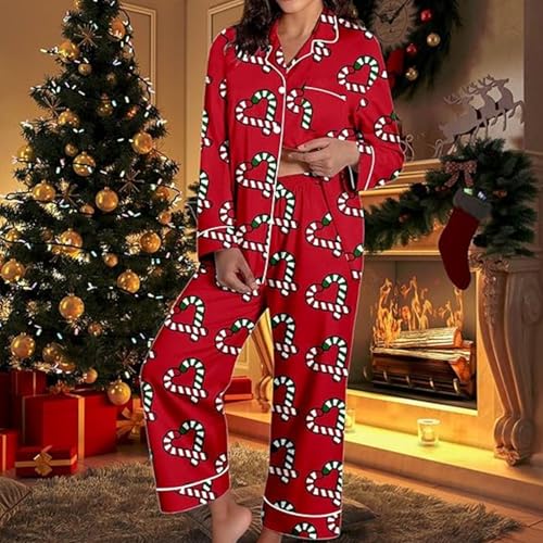 Christmas Outfits for Women 2 Piece Button Fornt Tops and Pants Pajama Set - image 2