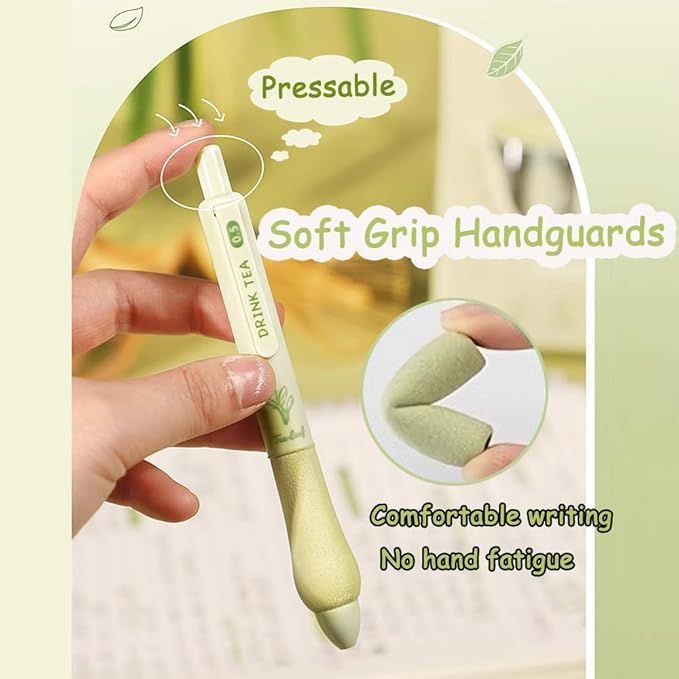 Image of SHUTTLE ART Gel Pens 5Pcs Retractable Quick Dry Ink Pens 0.5mm Fine Point Blue Ink Smooth Writing Pens for School Office Supplies Aesthetic pretty pens (Green tea)