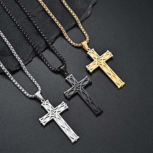 Rehoboth Men's Irish Celtic Knot Cross Pendant Necklace for Womens Mens Stainless Steel 24" Chain Black Gold Silver3