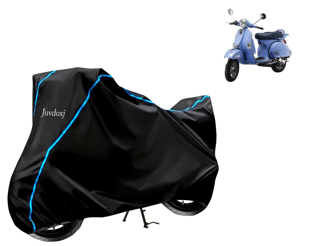 Juvdoxj - Bike Cover Water Resistant Compatible with LML Star Euro Bike Cover with Elastic and Belt Bukle Lock with Stripe Piping Design (Black and Blue)