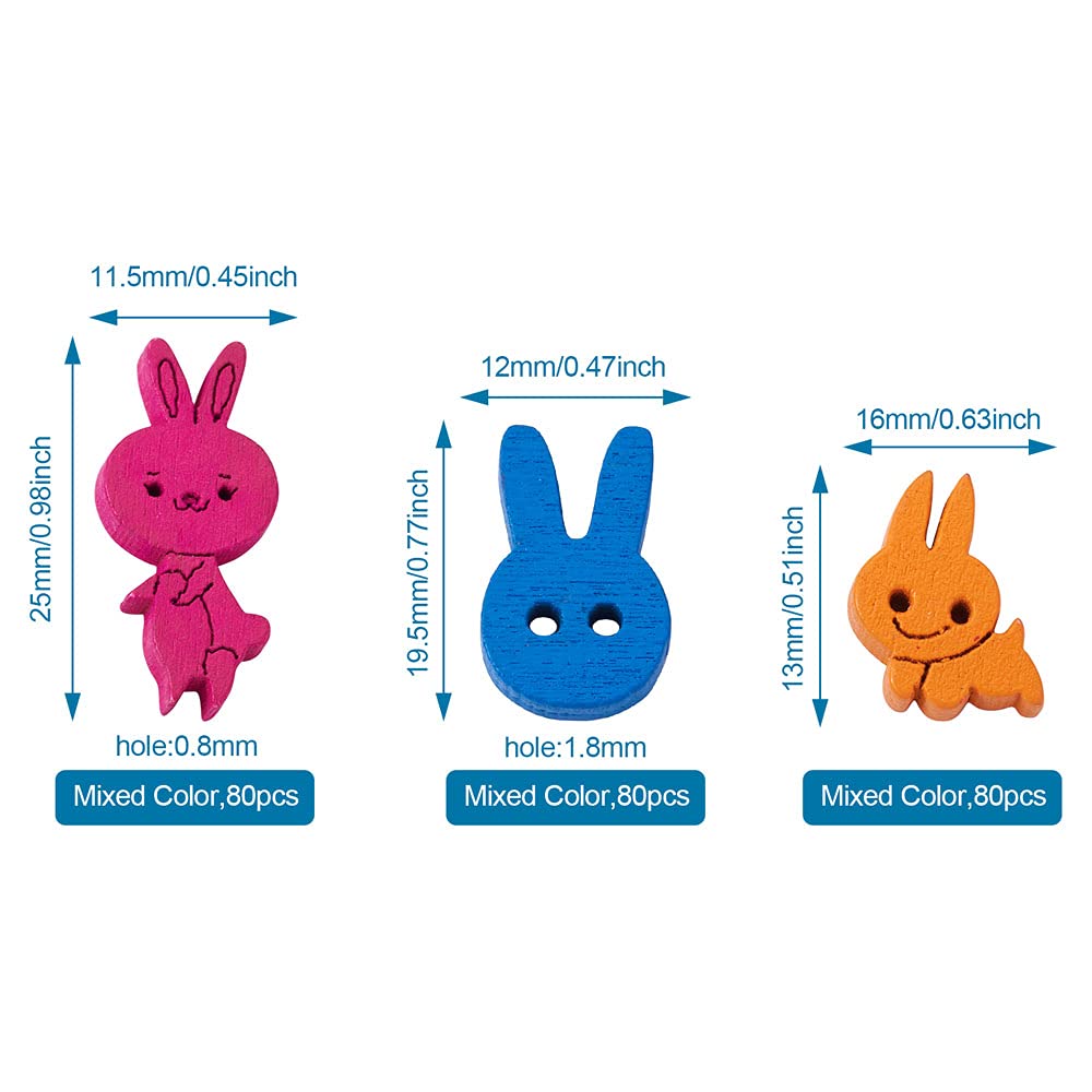 Amazon.co.jp: 240個 木製 キュート うさぎ ボタン 7色 絵画 2穴