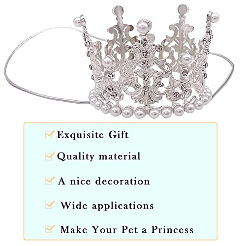 BIPY 2 Stück Hundekrone Stirnband Haustier Geburtstag Hüte Kopfschmuck Gold Silber Prinzessin Strass Kunstperle Krone Tiaras für mittelgroße kleine Welpen Katzen Hunde Party Hochzeit Haarschmuck