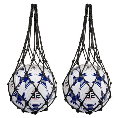 2個入り 収納 サッカー/バレーボール/バスケットボール用 簡易ボールバッグ 網袋 持ち運び 保管用 (黒+黒)