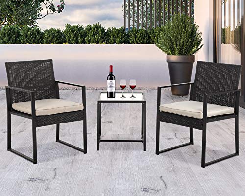 HGS Patio Furniture Set Wicker Chair Bistro Set Outdoor Conversation Sets 3 Pieces Rattan Chairs with Durable Steel Frame Patio Set Chair&Coffee Table for Backyard Porch Poolside Lawn Garden, Black HGS Patio Furniture Set Wicker Chair Bistro Set Outdoor Conversation Sets 3 Pieces Rattan Chairs with Durable Steel Frame Patio Set Chair&Coffee Table for Backyard Porch Poolside Lawn Garden, Black
