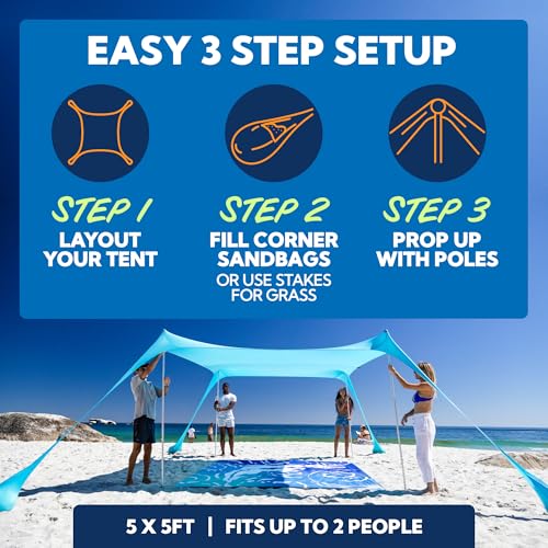 Image of SUN NINJA Beach Tent Sun Shelter, Beach Shade Canopy with UPF50+ Protection