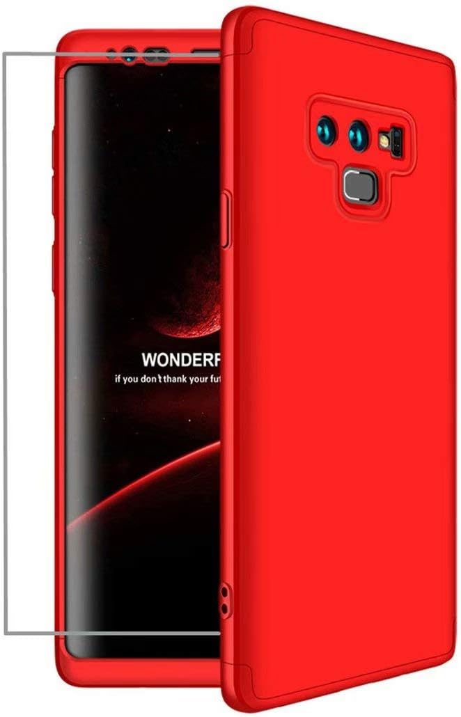 AILZH compatible Samsung Galaxy Note 9 Case+Special screen protector 360 degree cover PC Hard Shell Anti-Shock 360°Full Body Protective Anti-Scratch Matte Bumper(Red)