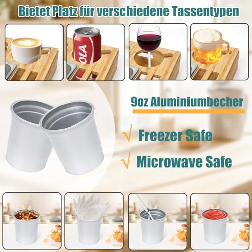 Puosike Couchbar Snackbox, Couch Bar Organizer Tablett, Holz Sofatablett mit Getränkehalter, Snackspender mit 3X Snackschalen, 2X Tasse- Geschenke für Männer Frauen