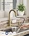 FORIOUS Gold Kitchen Faucet with Soap Dispenser and Pull Down Sprayer, Bar High Arc Single Handle Classic 3 Modes Stainless Steel Faucet for Kitchen Sink Farmhouse RV Laundry Camper