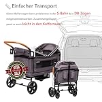 vickey Bollerwagen Faltbar mit Dach 2 Kinder, Cargo-Bollerwagen, Faltbarer Handwagen Schiebegriff, Duo-Kinderwagen Stoßfest PU Räder mit Bremsen, Getränkehalter, 100LGrau
