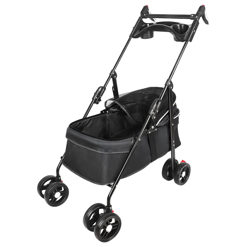 Animaux Voyage Poussette pour Chien 25 Kg avec Sac de Rangement, Housse de Pluie et Porte-gobelet - Pet Stroller Buggy 50*70*95cm Noir