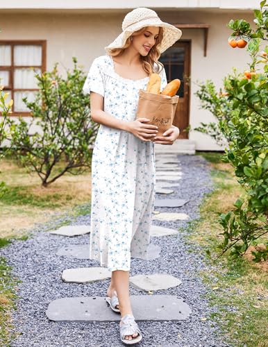 Image of Ekouaer Long Nightgowns for Women Short Sleeve House Dress with Pockets