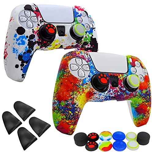 Image of Silicone Skin for PS5, 2pcs Anti-Slip Shell Cover Case with 10 Joystick Grips, 2 Pairs L2 R2 for PlayStation 5 Controller