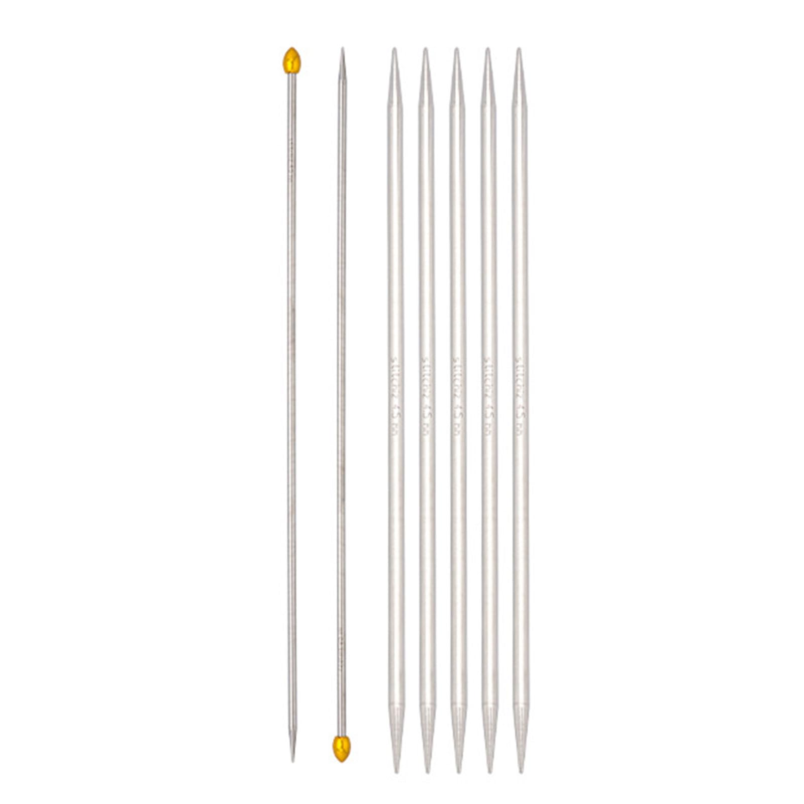 Tsophreniq 5Pcs Stainless Steel Double Pointed Knitting Needle with 2 Straight Single Pointed Knitting Needle for Beginner Crafting Weaving