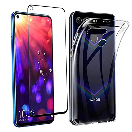 SOCINY (Paquete 2 en 1 Funda Protectora de Silicona Transparente TPU + Protector de Pantalla de película de Vidrio Completo 5D para Honor View 20 (para Honor View 20)