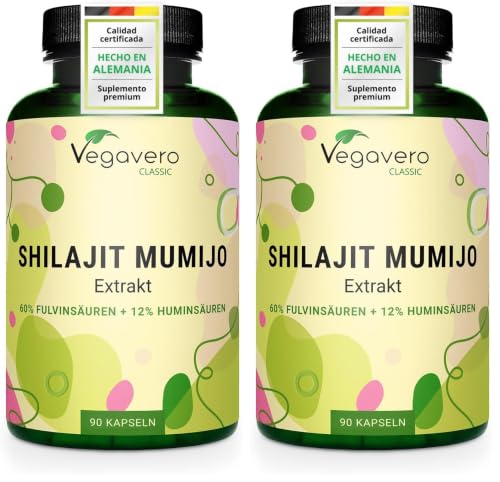 Shilajit Puro | 1.300 - DOSIS MÁS ALTA | 90 Cápsulas | 60% Ácido Fúlvico y 12% ácidos húmicos | Mumijo del Himalaya | Sin Aditivos | Vegavero (Paquete de 2)