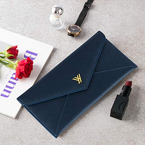 YBONNE Women's Long Wallet RFID Blocking Envelope Purse, Made of Saffiano Leather (Dark Blue)2
