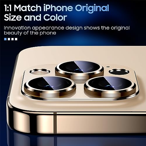 Image of Uyiton Compatible with iPhone 15 Pro /iPhone 15 Pro Max Camera Lens Protector, [Not Easy to Break][Strong Adsorption][Case-Friendly] Metal Tempered Glass Rear Camera Screen Cover - Gold Titanium