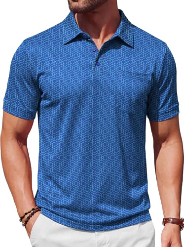 Camiseta polo casual para hombre de manga corta, con estampado completo, tecnología transpirable y secado rápido, bolsillo en el pecho, cuello con botones, UPF 50+, ideal para exterior, rugby y actividades atléticas