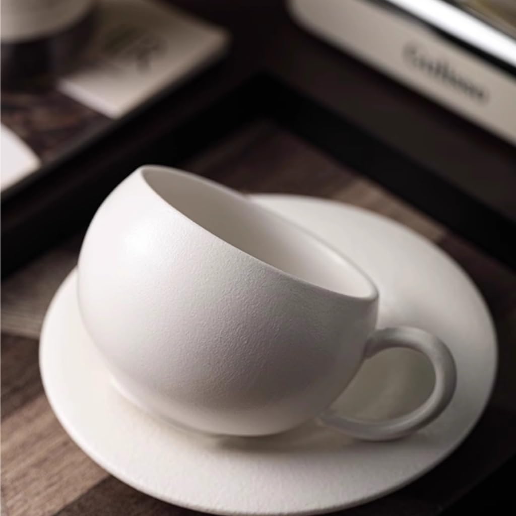 ENGENDER Tazas Cafe Taza De Café Y Platillo De Cerámica, Taza De Café con Leche De Color Sólido Mug Cups(A)