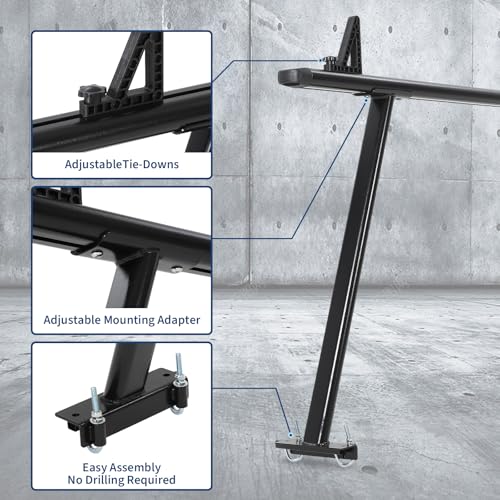 Image of Adjustable Aluminum Truck Ladder Rack, 1000 LB Capacity, Powder-Coated No-Drill Crossbars 35.4-71 inch Adjustable Width Truck Bed Ladder, Heavy-Duty 2-Bar Utility Rack for Pickup, Kayaks, Lumber, Ladders