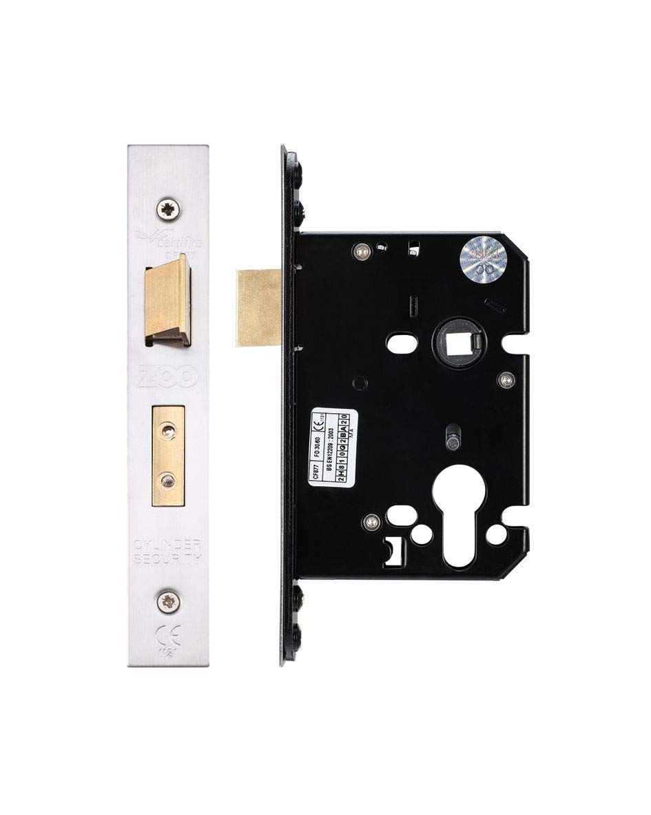 Zoo Hardware Satin Stainless Zuks76epss Euro Profile Sashlock 76Mm Case, 57Mm Backset, Door Lock Steel