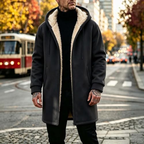 Long Winter Coats for Men Hooded Full Zip Oversized Warm Fleece Jacket - image 5