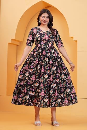 Image of The Moon Star Women's Cotton Floral Printed Anarkali Maternity Feeding Kurti | Breastfeeding Dress for Mothers | Zipper Feeding Kurti, Nursing Kurti, Comfortable and Trendy Maternity Wear